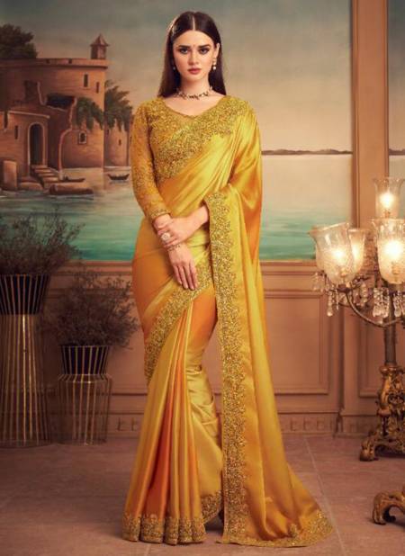 Golden Colour TFH SILVER SCREEN 15th EDITION Fancy Heavy Party Wear Mix Silk Stylish Designer Saree Collection 25002